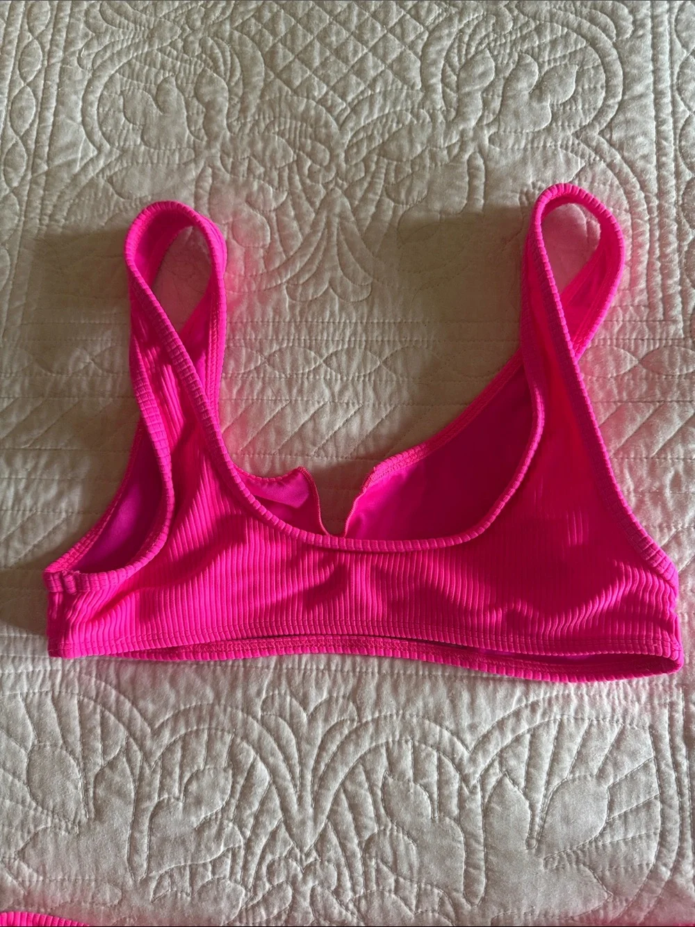 Frankie’s Hot Pink Ribbed Bikini Set - Bottoms L and top M.
